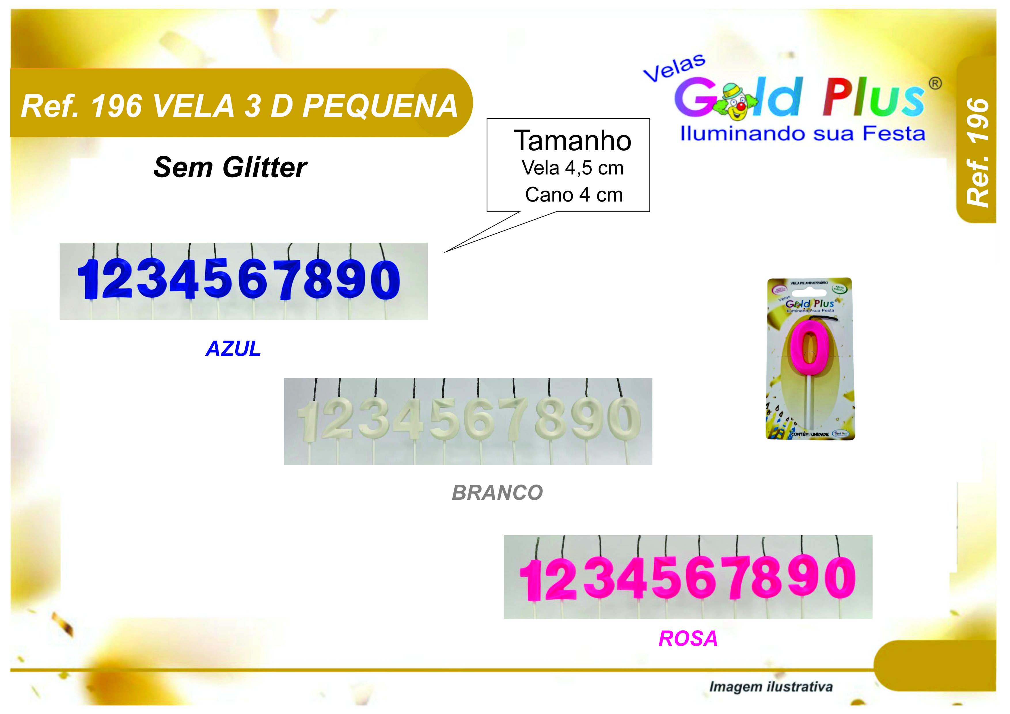 REF. 196 - VELA 3 D PEQUENA SEM GLITTER